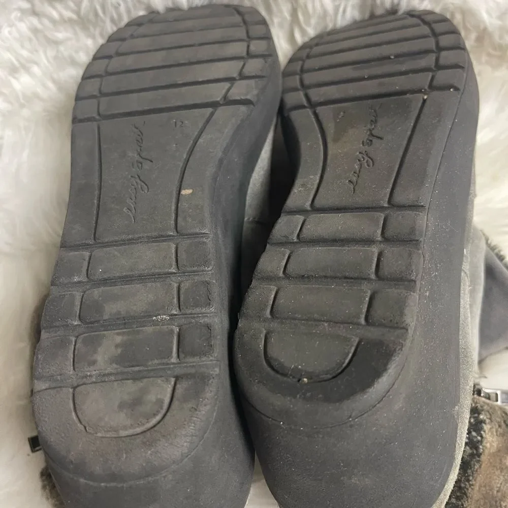 Easy Spirit leather suede gray ankle wedge Boots with faux fur accents size 12M